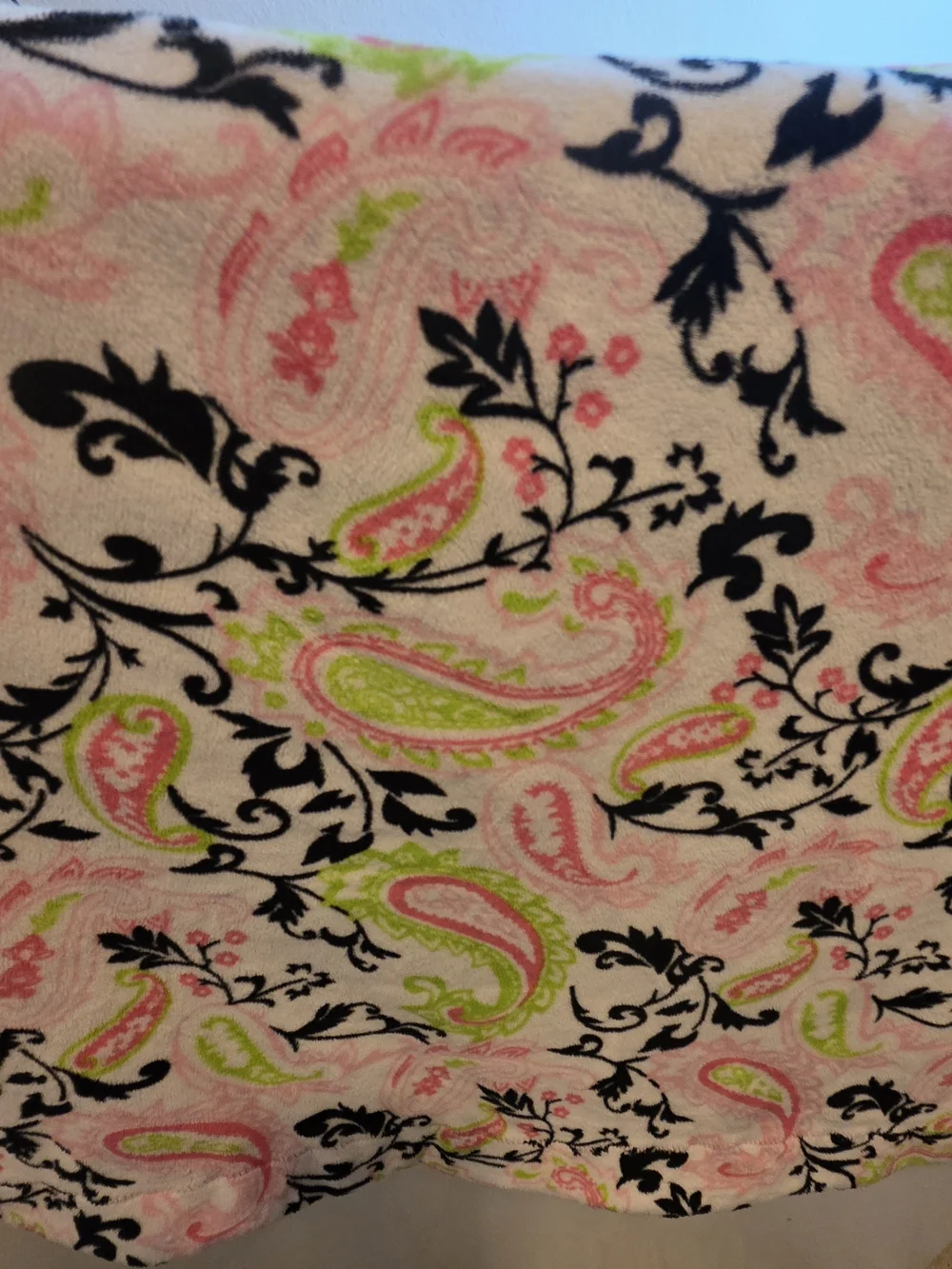 Pink Green Black Paisley Floral Fleece Throw Blanket
